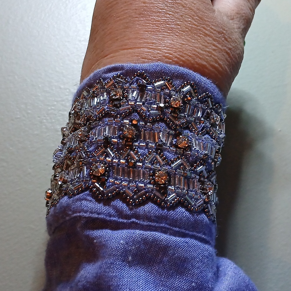 Chico's Linen Embellished Tunic Dress Size 1 Denim Blue - Picture 7 of 9